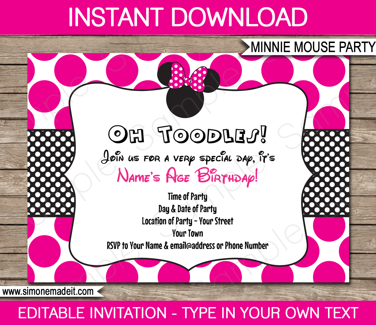 Minnie Mouse Party Invitations Template Birthday Party