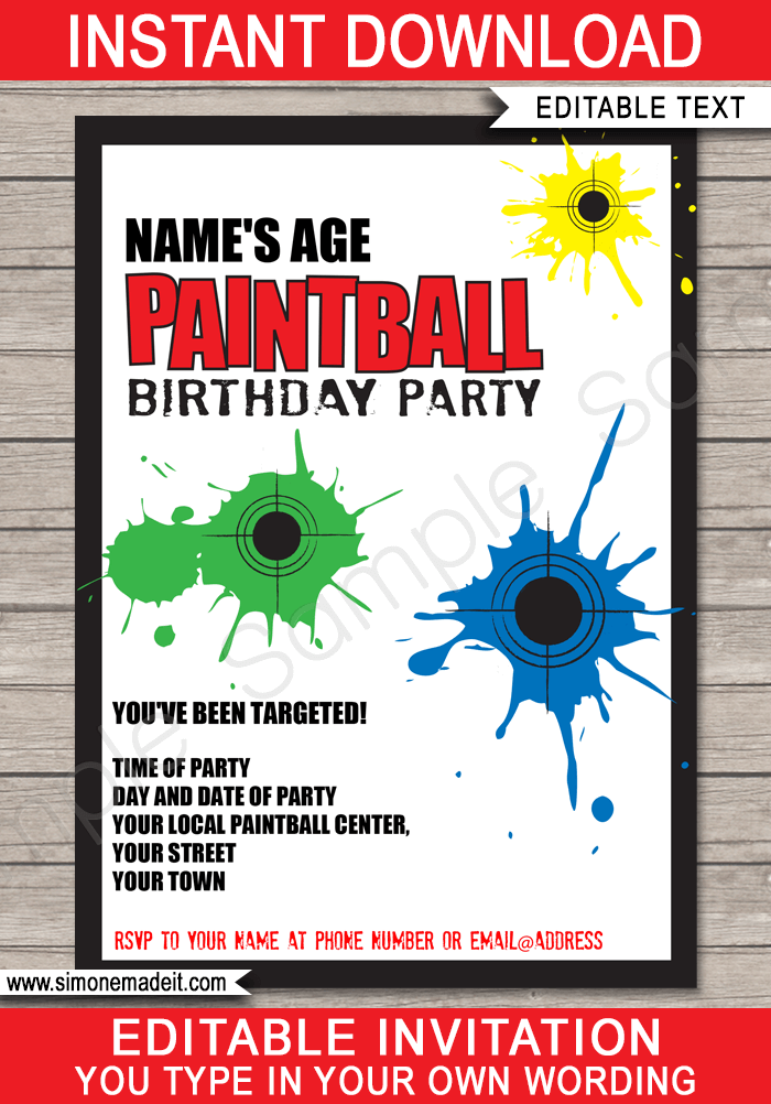 Paintball Party Invitations Birthday Party Template