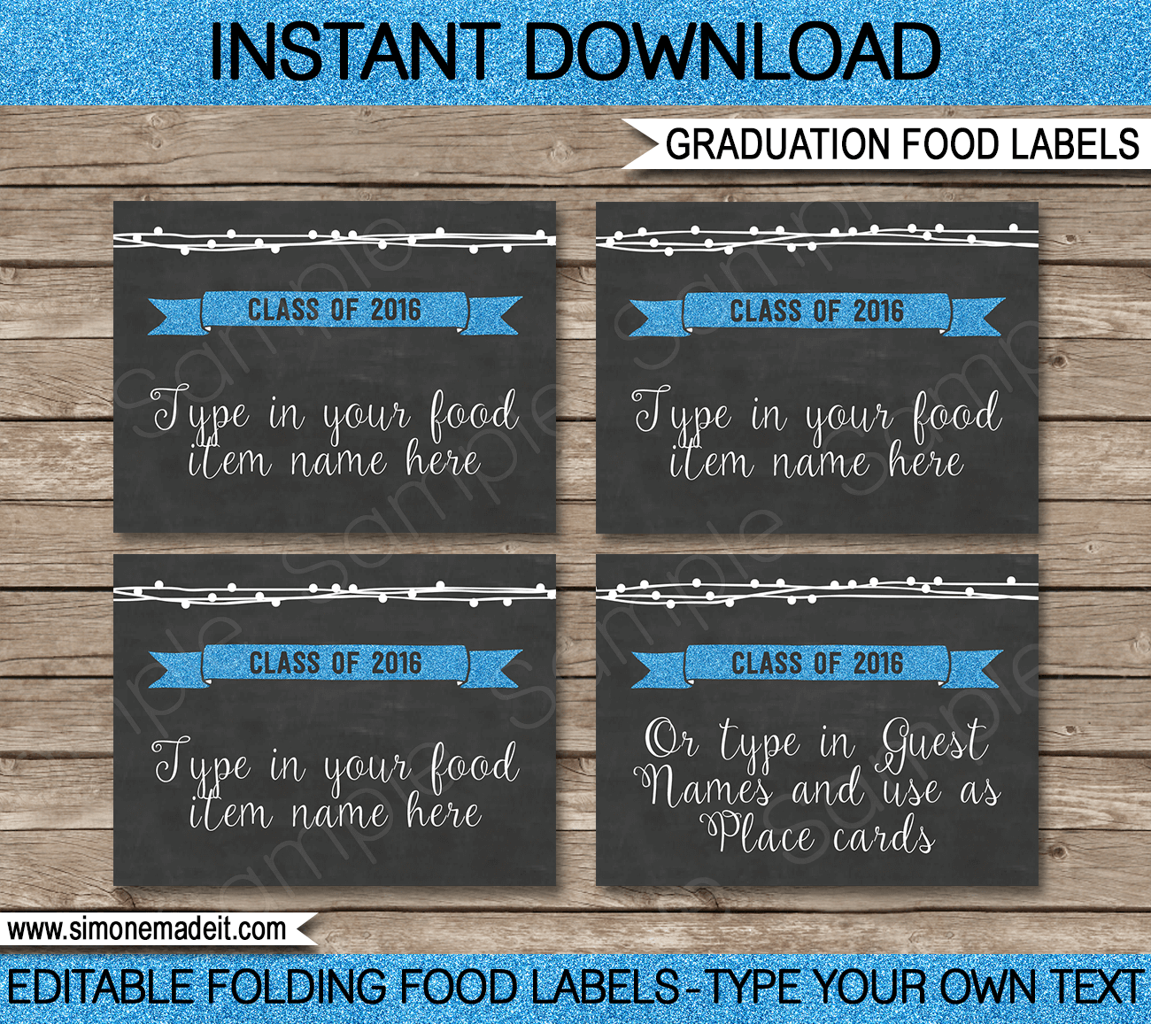 Editable Graduation Party Food Labels Place Cards