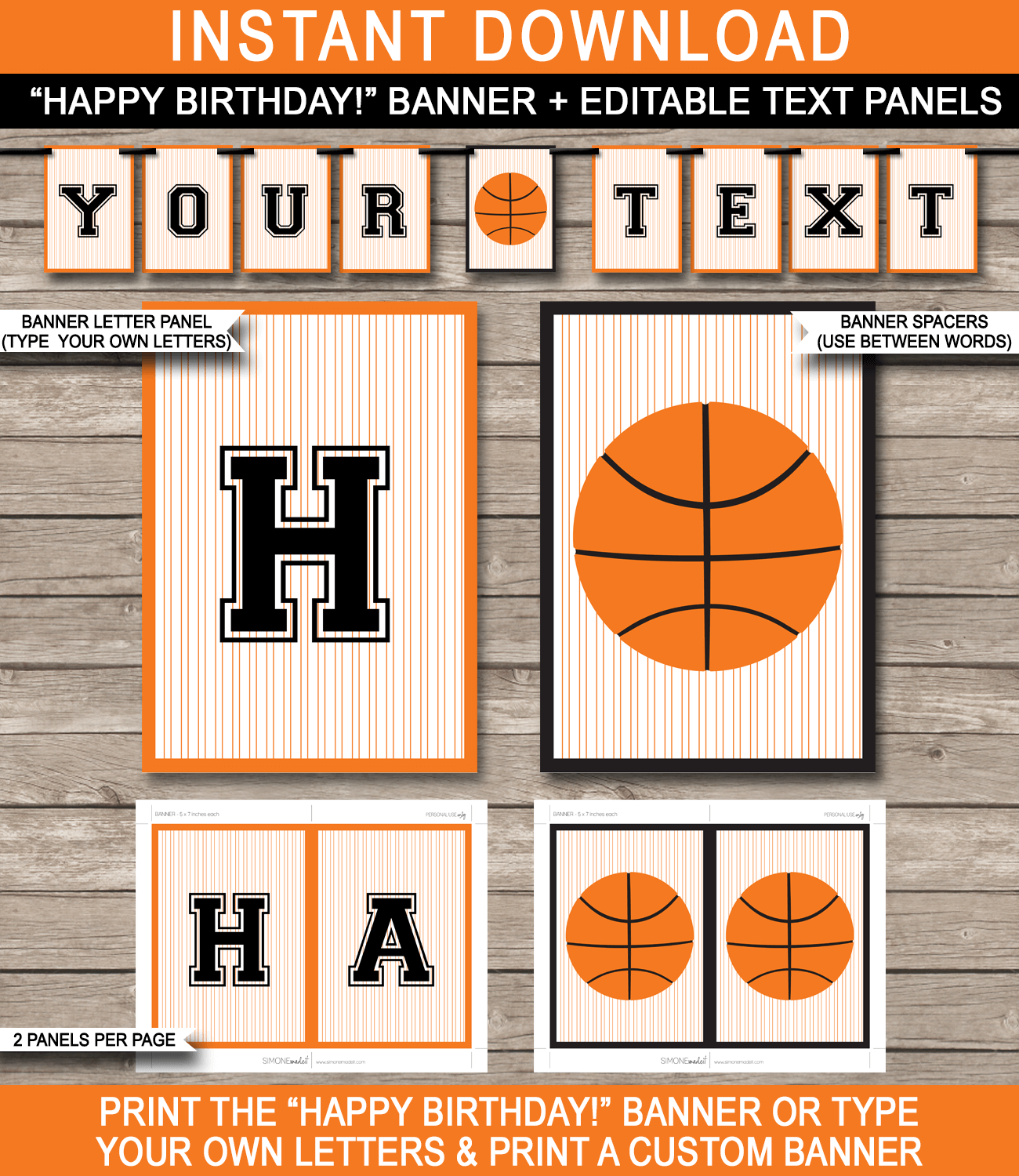 Basketball Party Banner Template Birthday Banner Editable Bunting