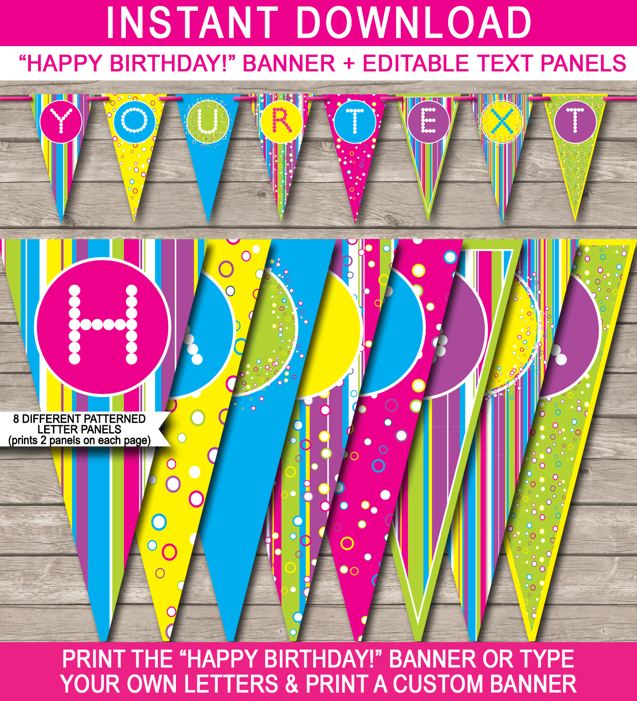 Colorful Banner Template Happy Birthday Banner Editable Bunting