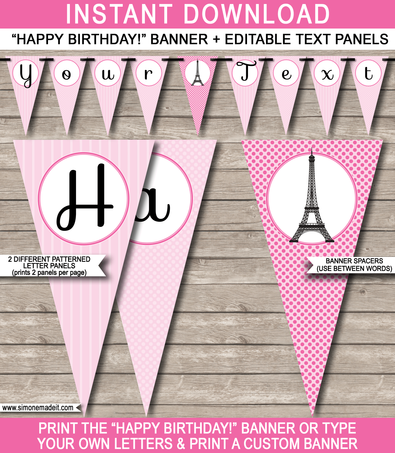 Paris Party Banner Template Happy Birthday Banner Editable Bunting