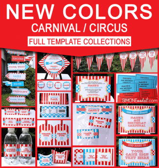 Carnival Party Printables Invitations Decorations Template Bundle | Circus