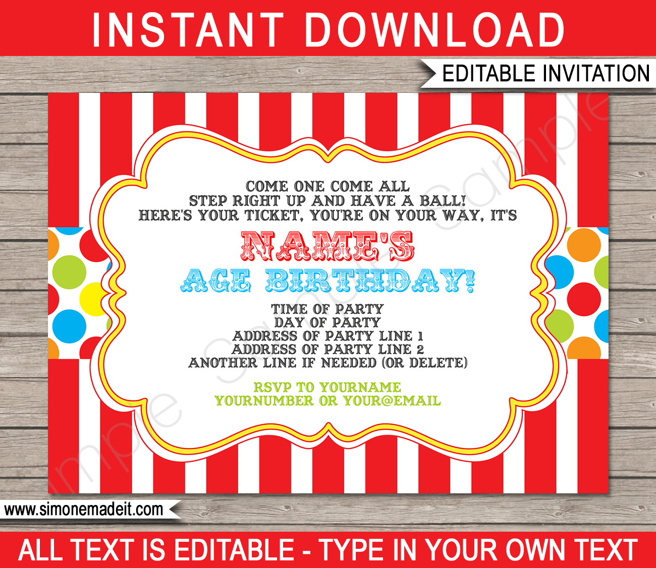Free Printable Circus Themed Party Invitations