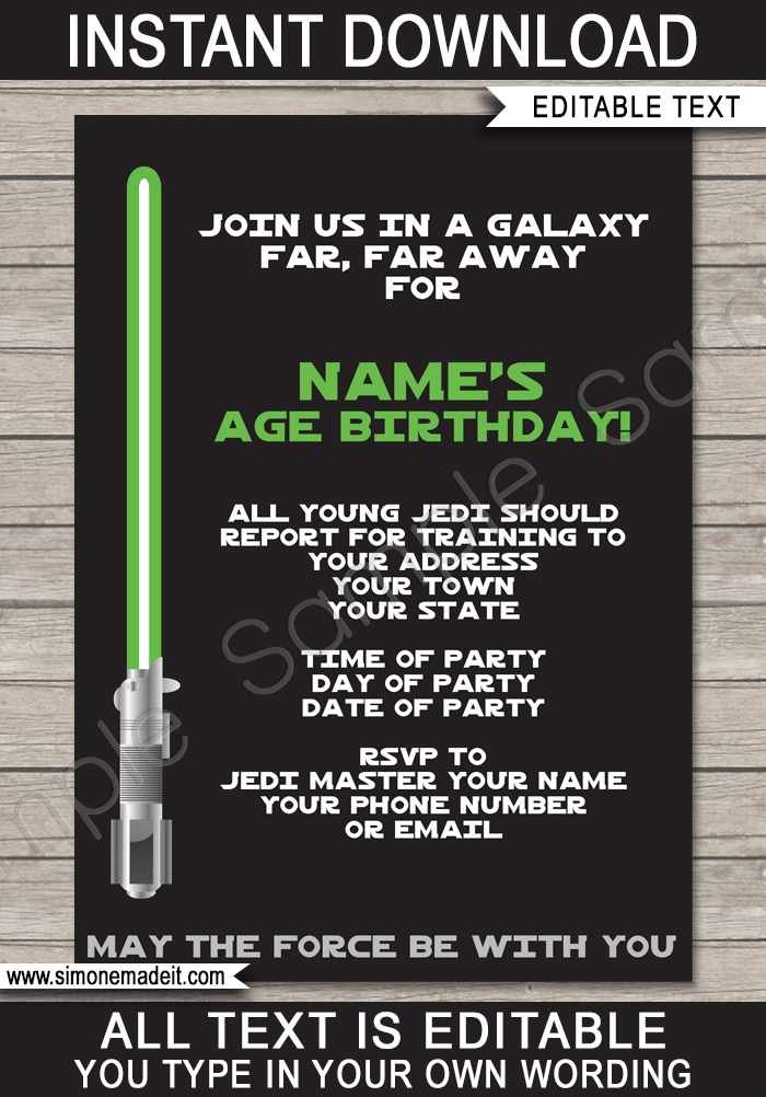 Star Wars Party Invitations Template Printable Birthday Party Invites