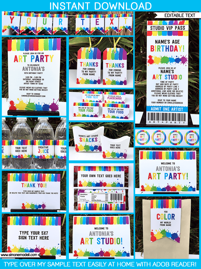 Printable Party Decorations and Party Favors