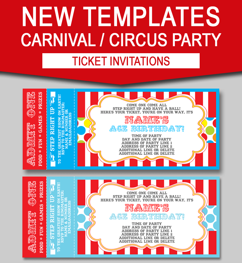 Editable Carnival Ticket Invitations | Circus or Carnival Party