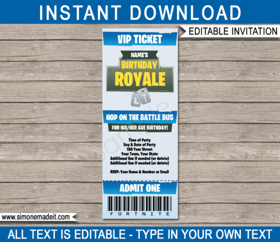 Printable Fortnite Birthday Party Decorations & Invitations