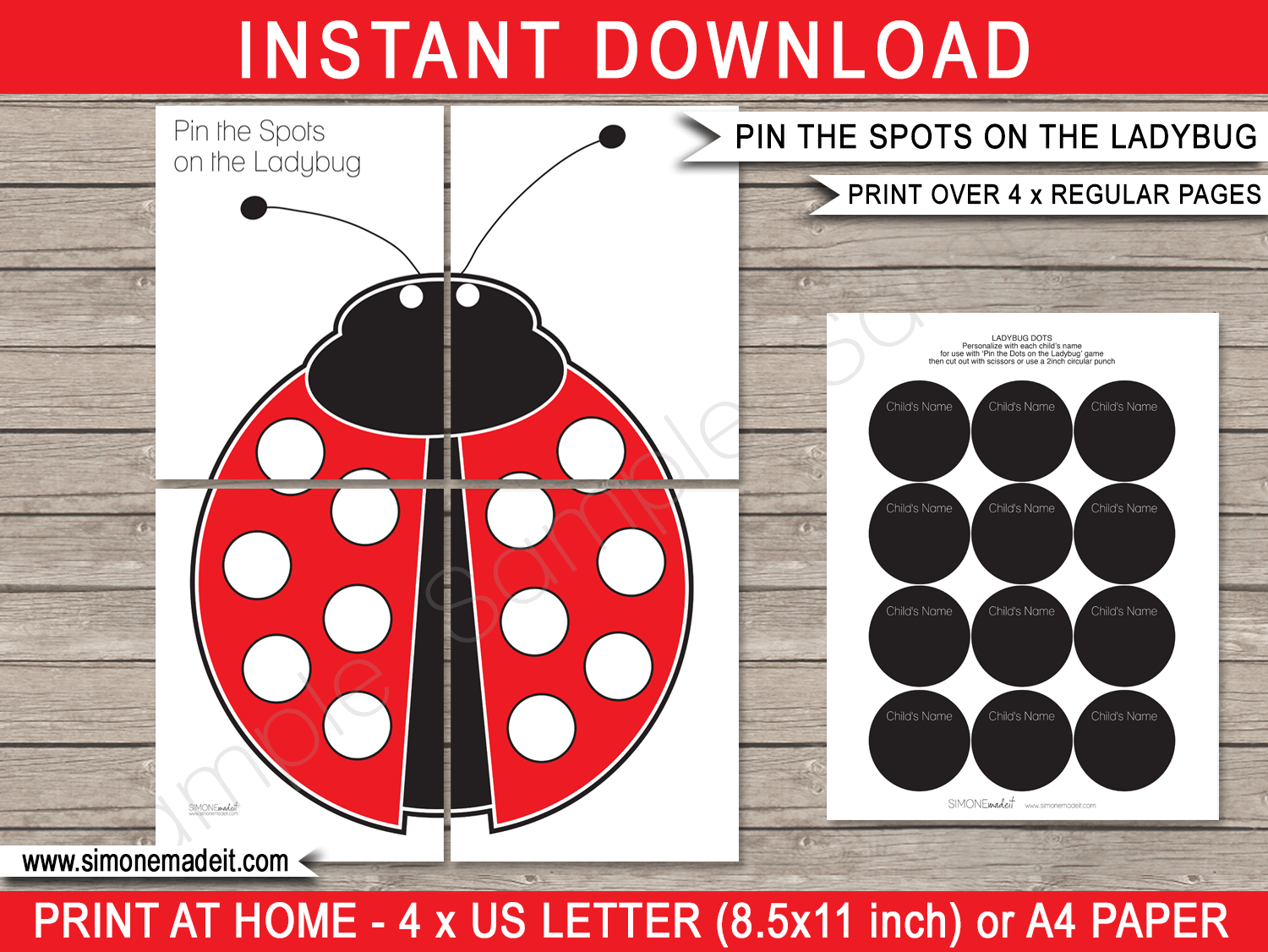 Printable Pin The Spots On The Ladybug Party Game Template