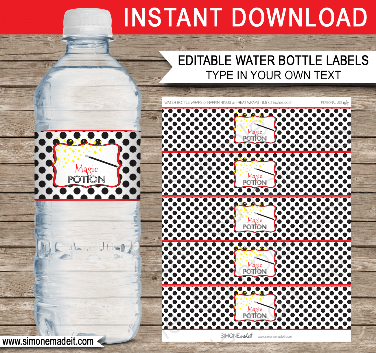 Minnie Mouse Birthday Water Bottle Label Template DIY