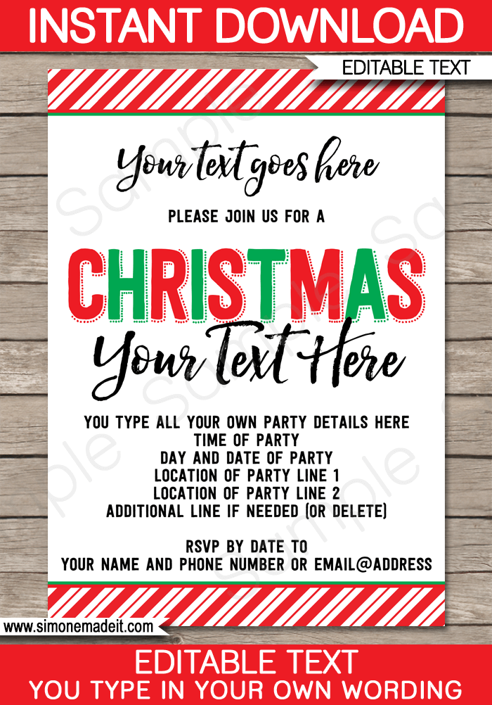 Paper And Party Supplies Holiday Party Invite Editable Invitation Template Printable Christmas