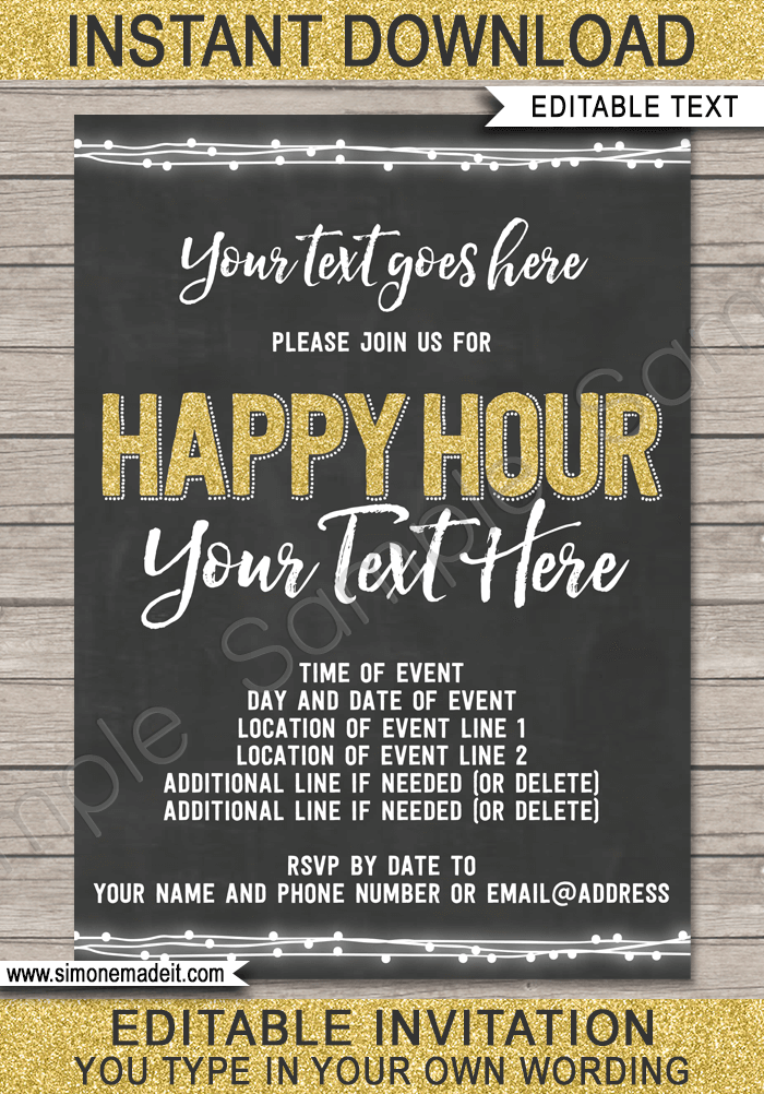 Chalkboard Happy Hour Invitation Template Printable Happy Hour Invite