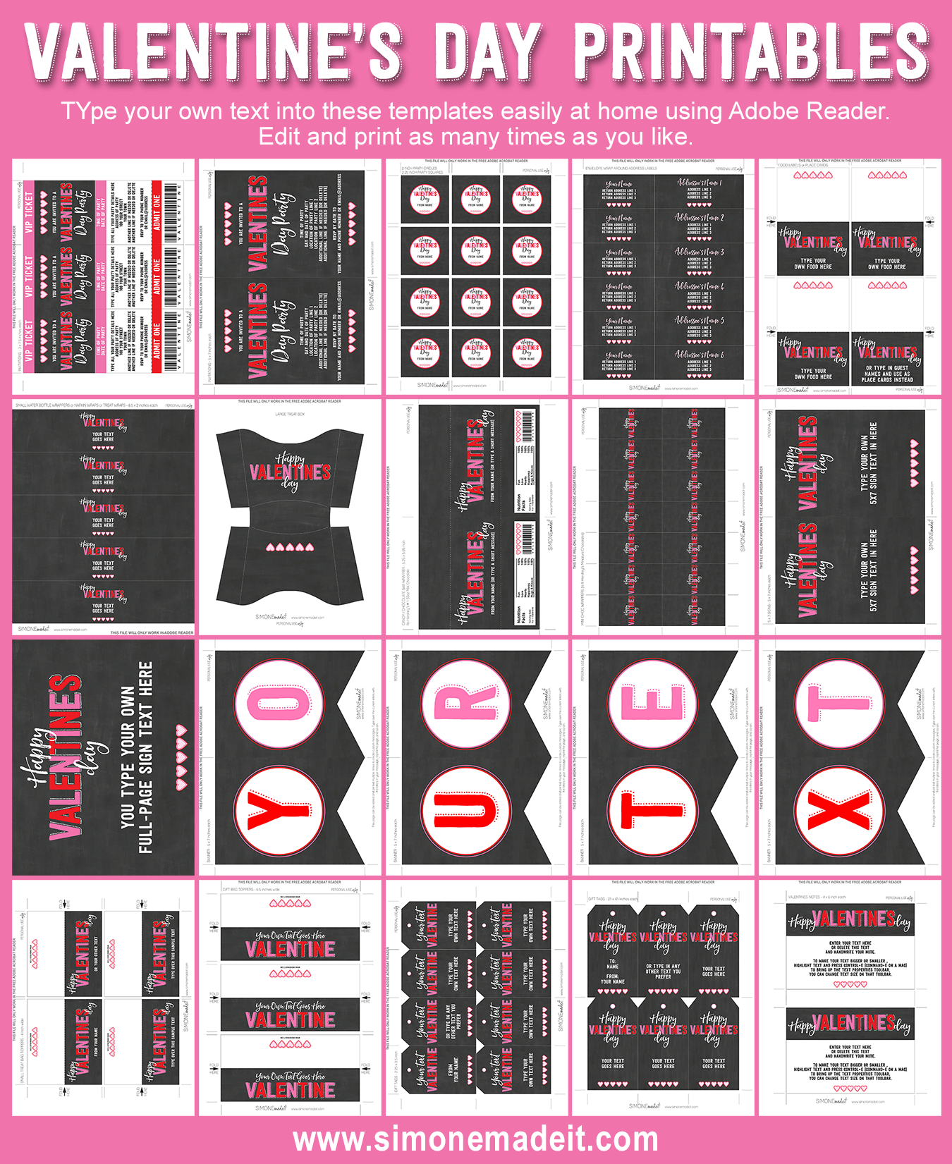 Valentine s Day Printables Party Invitations Decorations