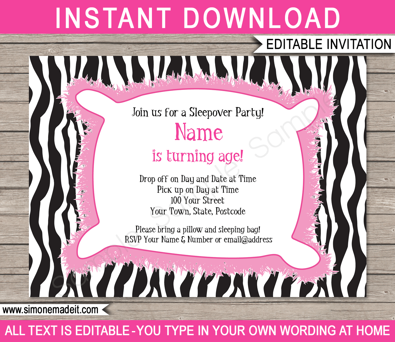 Printable Sleepover Party Invitations Template Slumber Birthday Invites