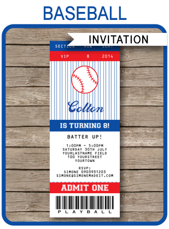Printable Baseball Ticket Birthday Invitations 5