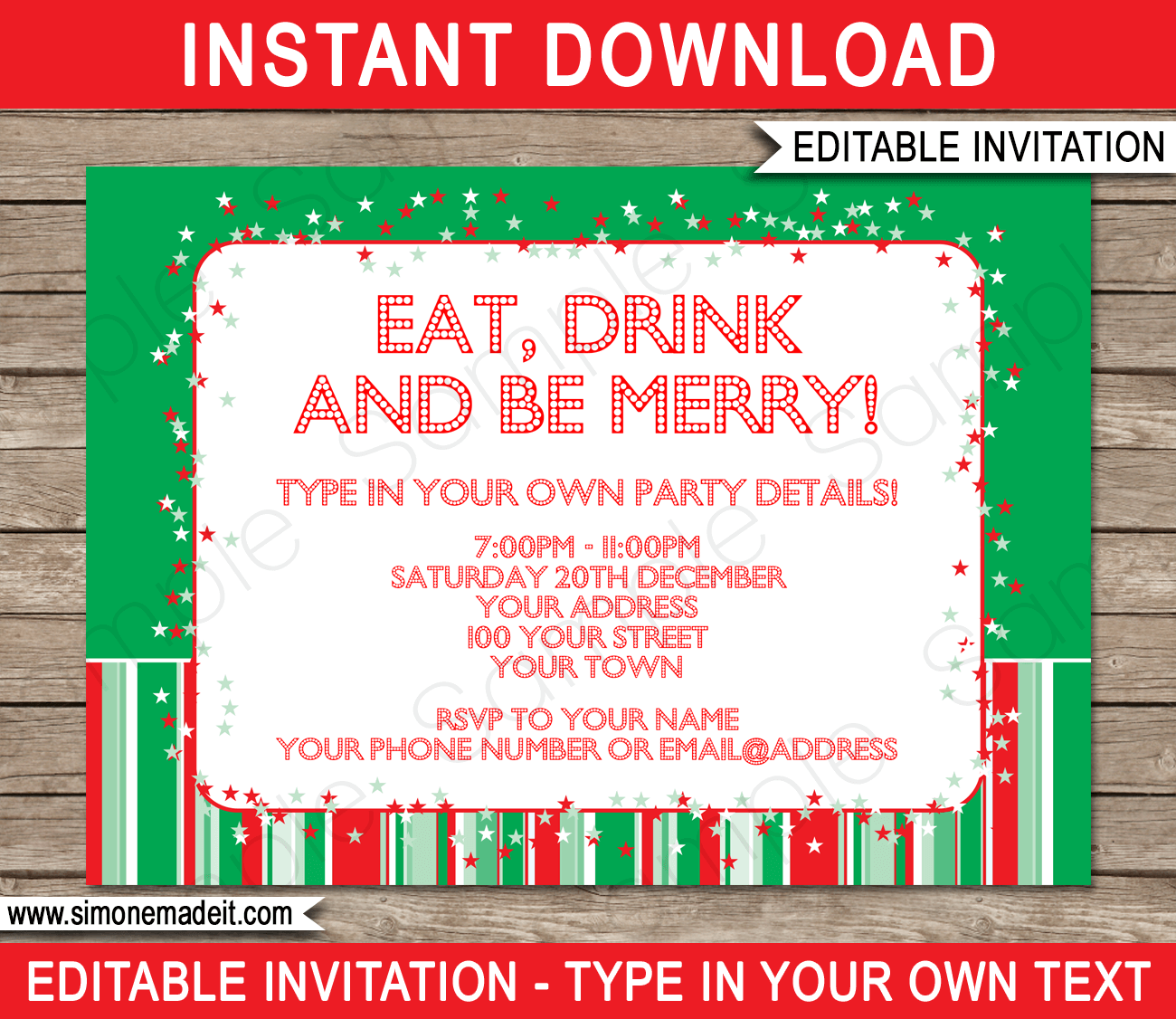 Christmas Party Invitations Template | Printable Xmas Invite | Holiday ...