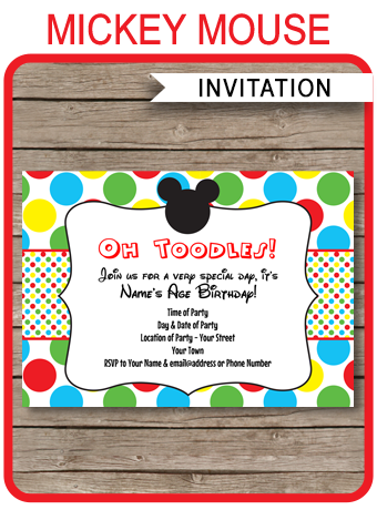 Mickey Mouse Party Decorations and Invitation Set in Red - Printable Studio