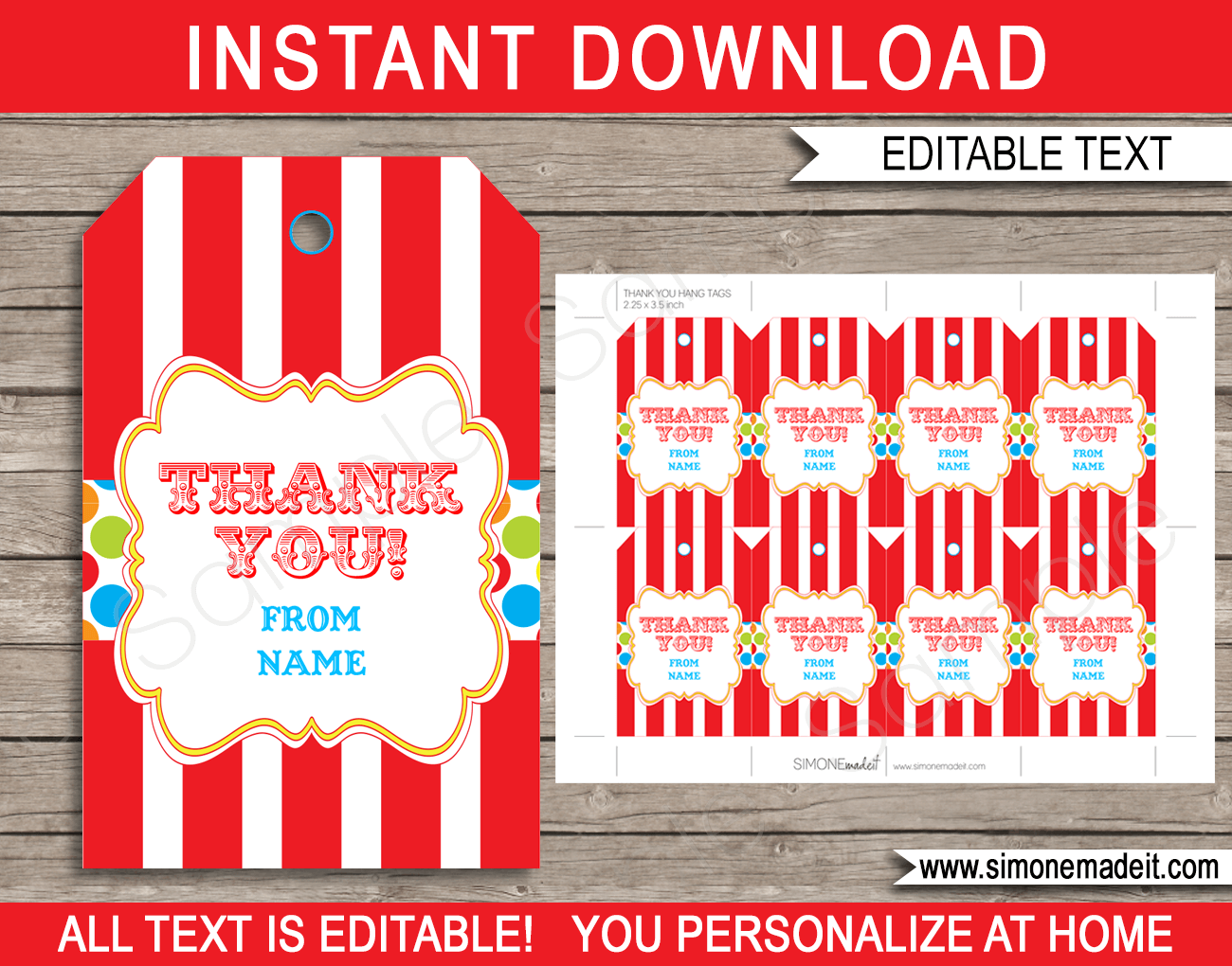 Carnival Party Favor Tags Template | Thank You Tags