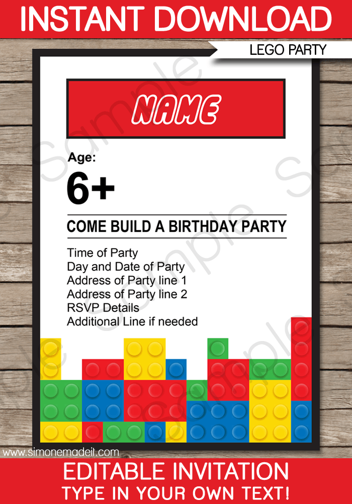 lego birthday party card template free download