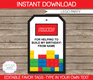 Lego Favor Tags Template | Printable Thank You Tags | Birthday Party