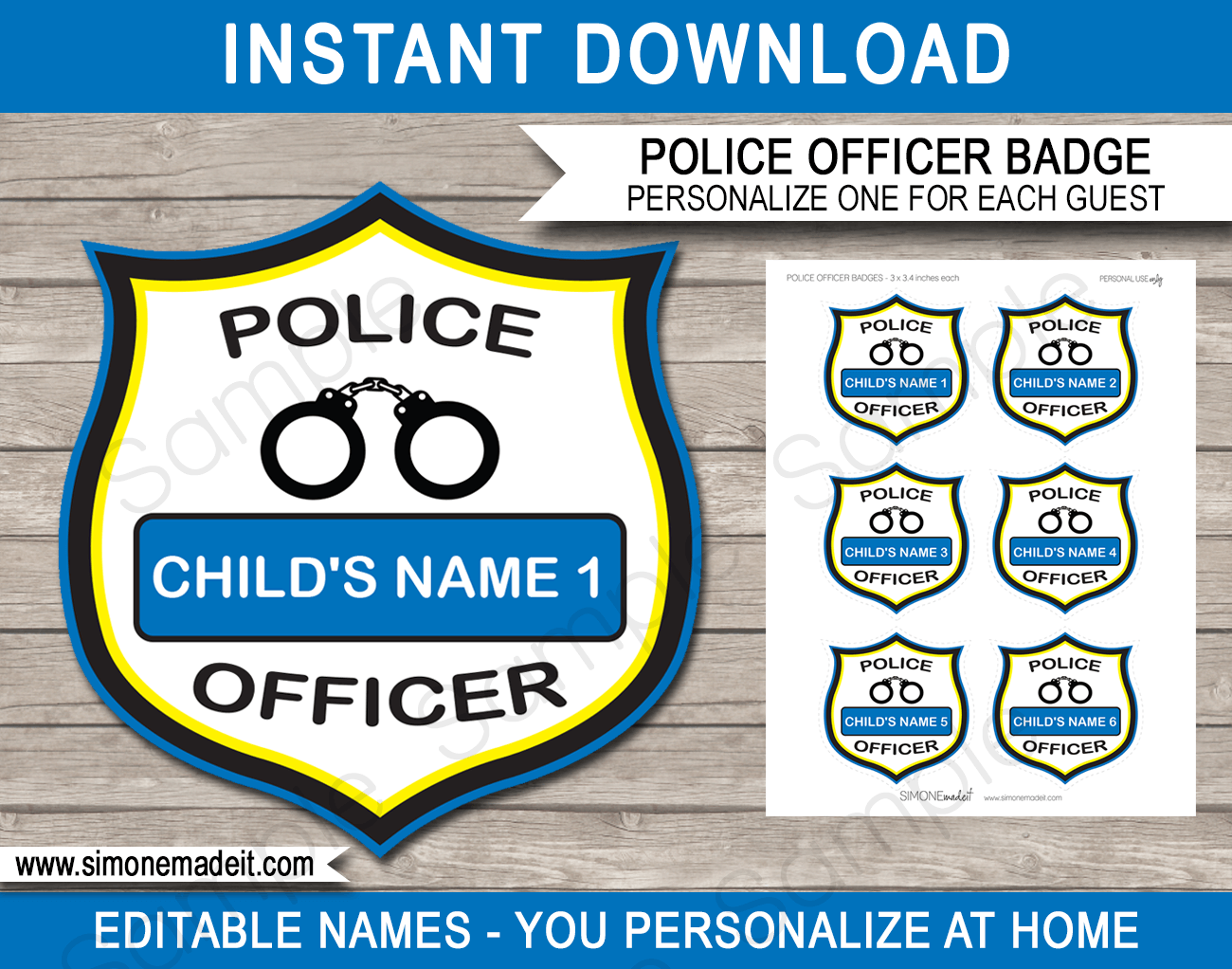 Police Officer Badges Template Printable Police Birthday Party Decoration