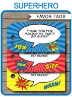 Superhero Party Favor Tags Template – blue