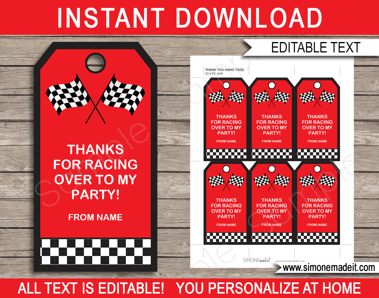Race Car Party Editable Birthday Party Gift Tags Thank You Tag Thank ...