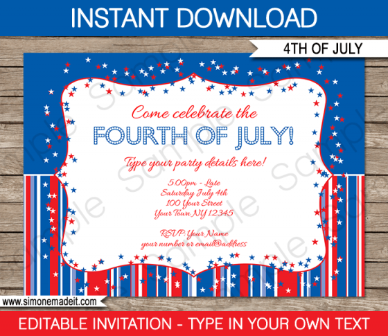 July 4th Party Invitations Template | Fourth of July Party