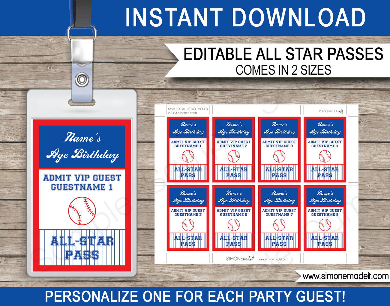 Baseball Party All Star VIP Passes Template