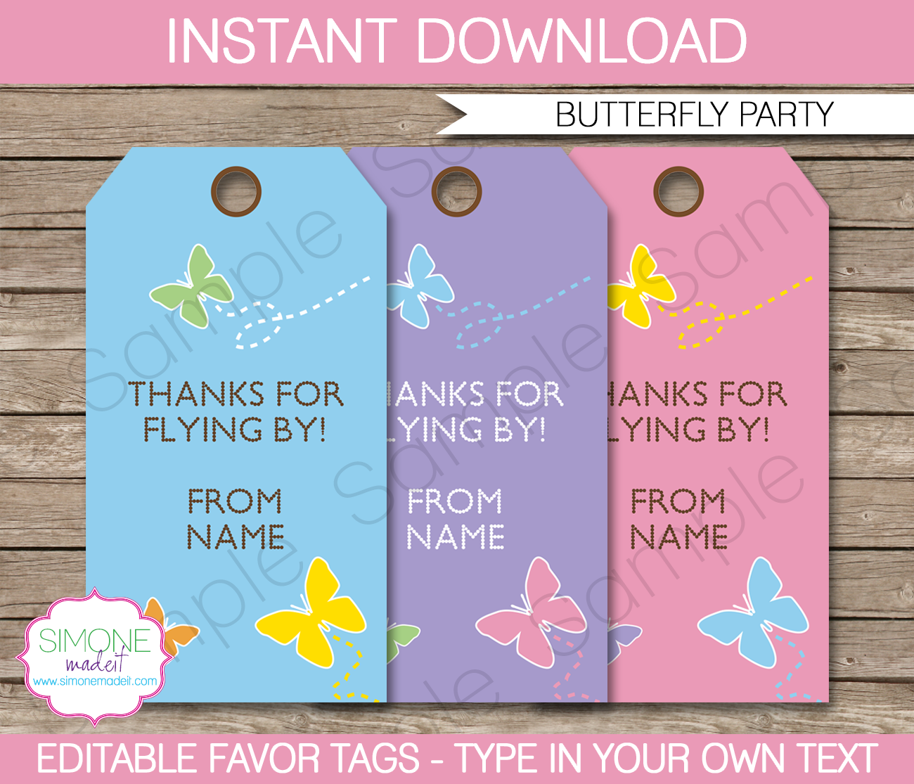 Butterfly Party Favor Tags, Thank You Tags