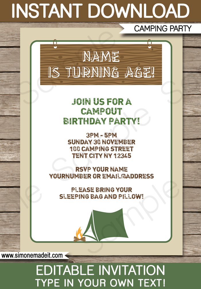 Camping Party Invitations Template Birthday Party