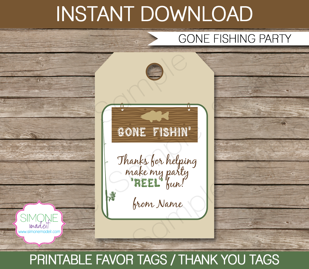 Fishing Party Favor Tags, Thank You Tags