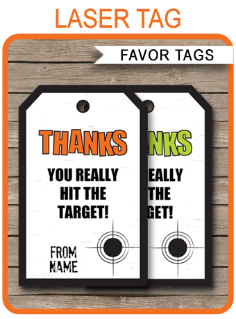 Laser Tag Party Favor Tags Template - green/orange