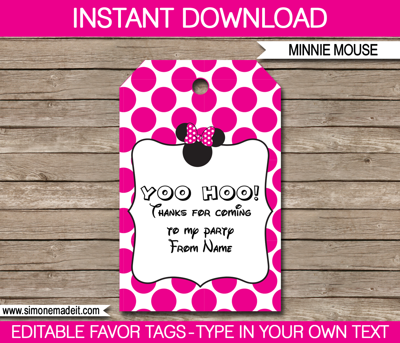Minnie Mouse Party Favor Tags template - pink