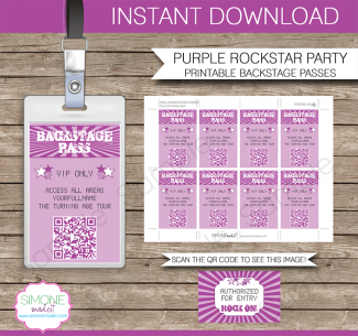 Rock Star Party Backstage Passes template | Concert Birthday Party