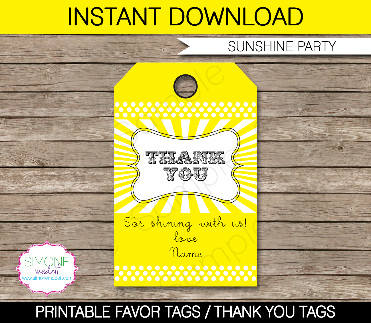 Sunshine Party Favor Tags, Editable and Printable Sunshine Party