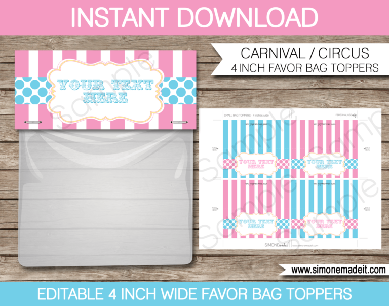 Editable Carnival Favor Bag Toppers Template | Printable Party Favor Tags