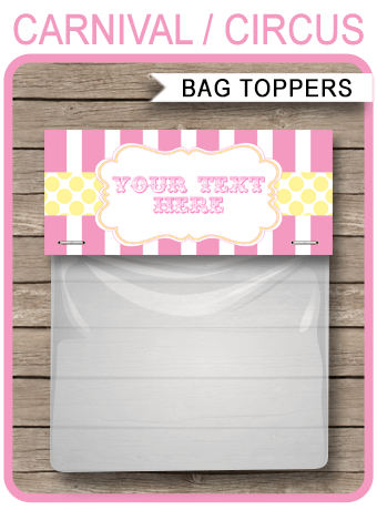 Carnival Favor Bag Toppers Template | Circus Theme Party Favor Tags