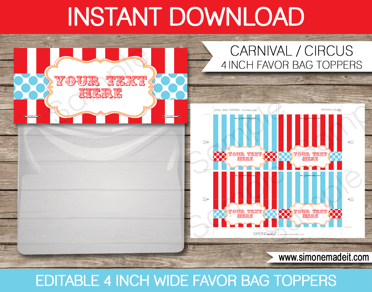 Circus Party Printables, Invitations & Decorations Template Bundle