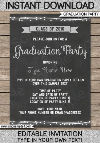 Graduation Party Invitation Template | Printable College High School Invite