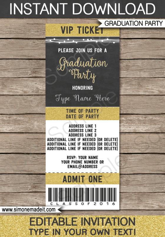 Graduation Party Ticket Invitations Template Graduation Ticket Invite