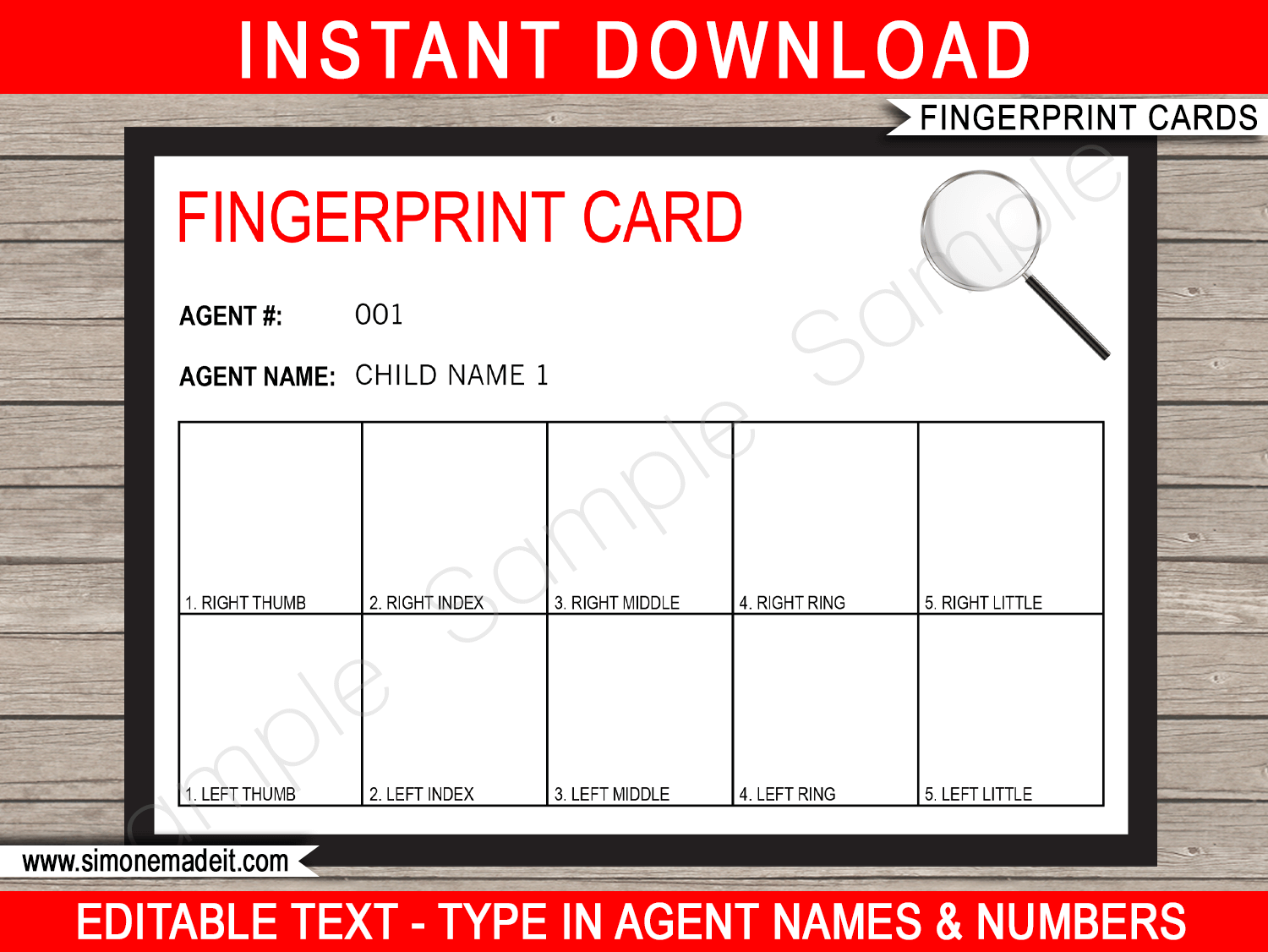 Spy Party Fingerprinting Card Template Printable Secret Agent Fingerprint
