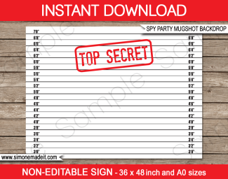 Spy Party Mugshot Backdrop | Secret Agent Party Decorations | Photo Booth