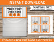 Basketball Party Favor Bag Toppers Template | Birthday Party Favors