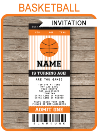 Basketball Ticket Invitation Template | Printable Birthday Party Ticket ...