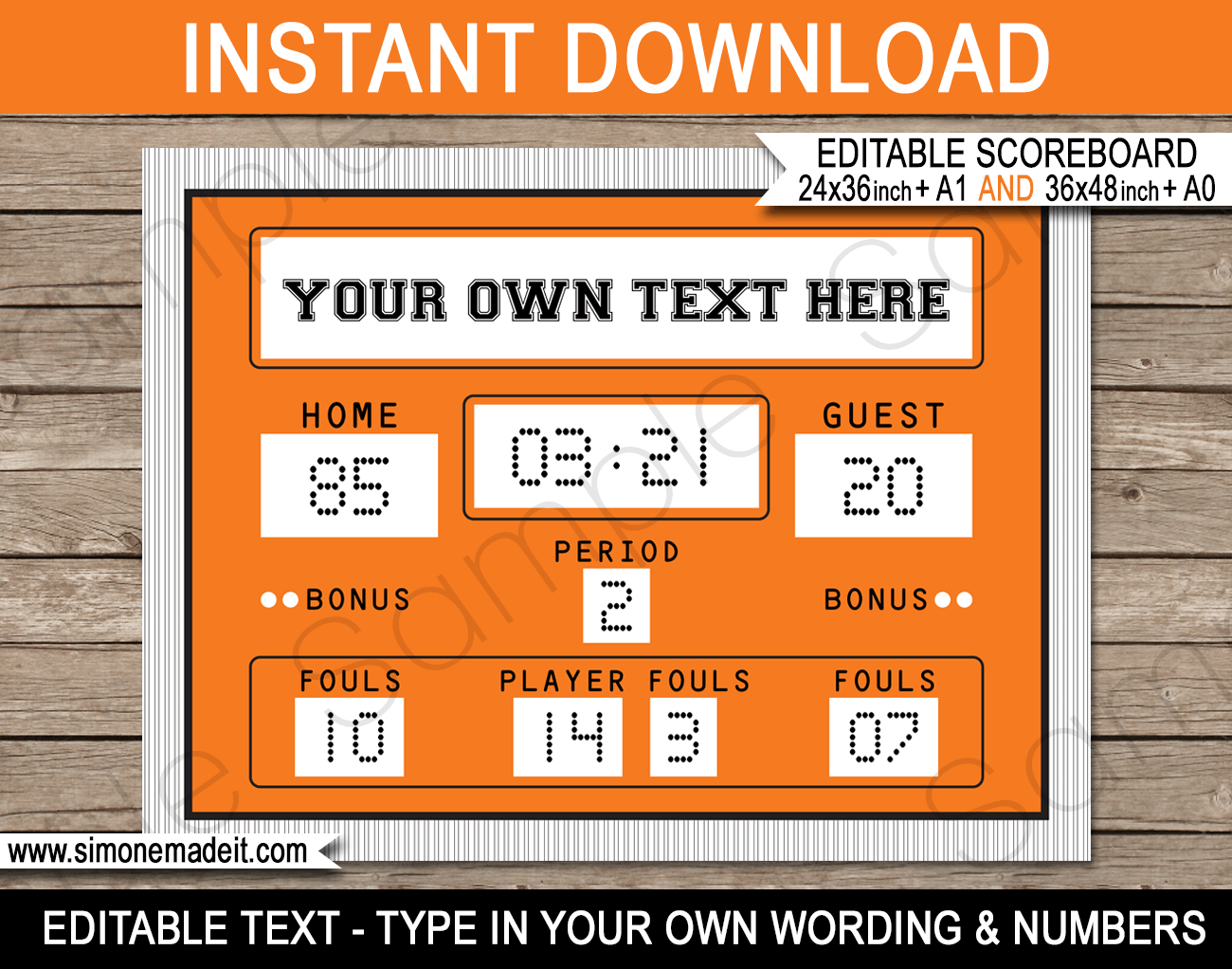 Printable Basketball Scoreboard Template Signs Editable Coloring Pages