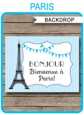 Blue Paris Party Sign Backdrop - Bonjour Bienvenue a Paris | Printable DIY Template | Party Decorations | 36x48 inches | A0 | $4.50 Instant Download via SIMONEmadeit.com