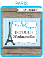 Blue Paris Party Backdrop - Bonjour Mademoiselles | Printable DIY Template | Party Decorations | 36x48 inches | A0 | $4.50 Instant Download via SIMONEmadeit.com