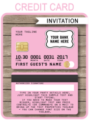 Pink Credit Card Invitations Template | Printable Mall Scavenger Hunt ...