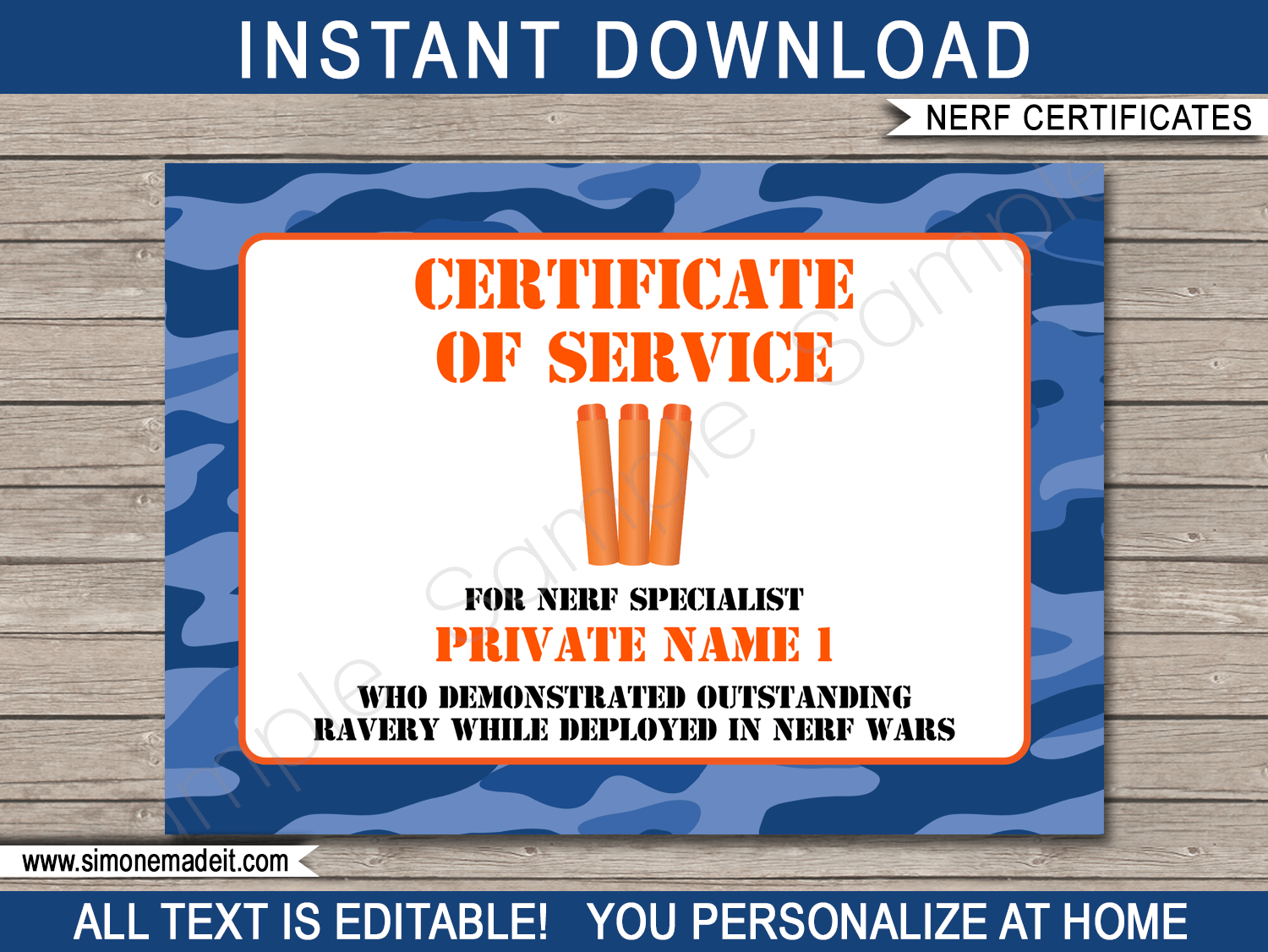 Nerf War Certificate Template Nerf Birthday Party Favors